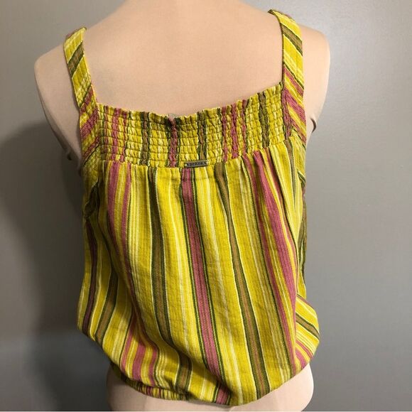 PrAna Cami Womens Small Little Yellow Palm Organic Cotton Striped Smocked New - Picture 7 of 12